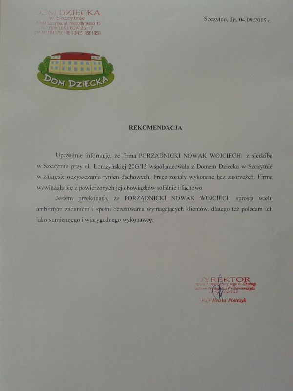 RekomendacjaDomu Dziecka za czyszczenie rynien